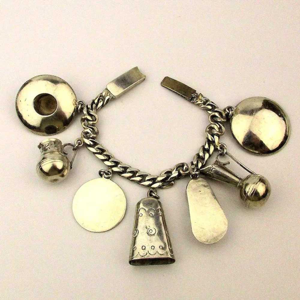 Early Mexican Sterling Silver Charm Bracelet w/ O… - image 5