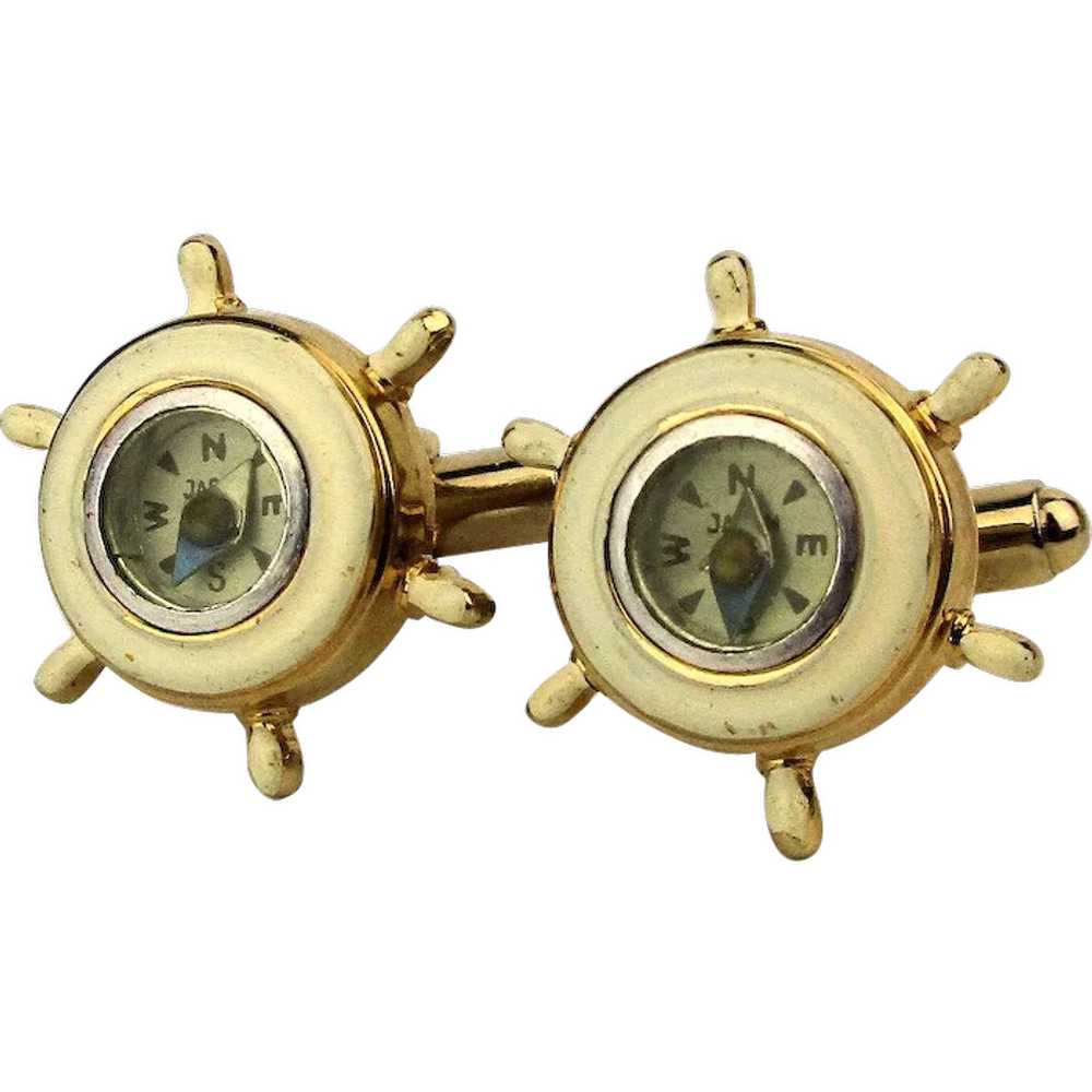 Sterling Silver Nautical Working Compass Navigation Cufflinks Vintage 1950s sold