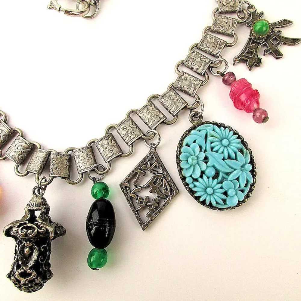 Great Chunky Old Necklace Tour of Asian Charms Da… - image 3