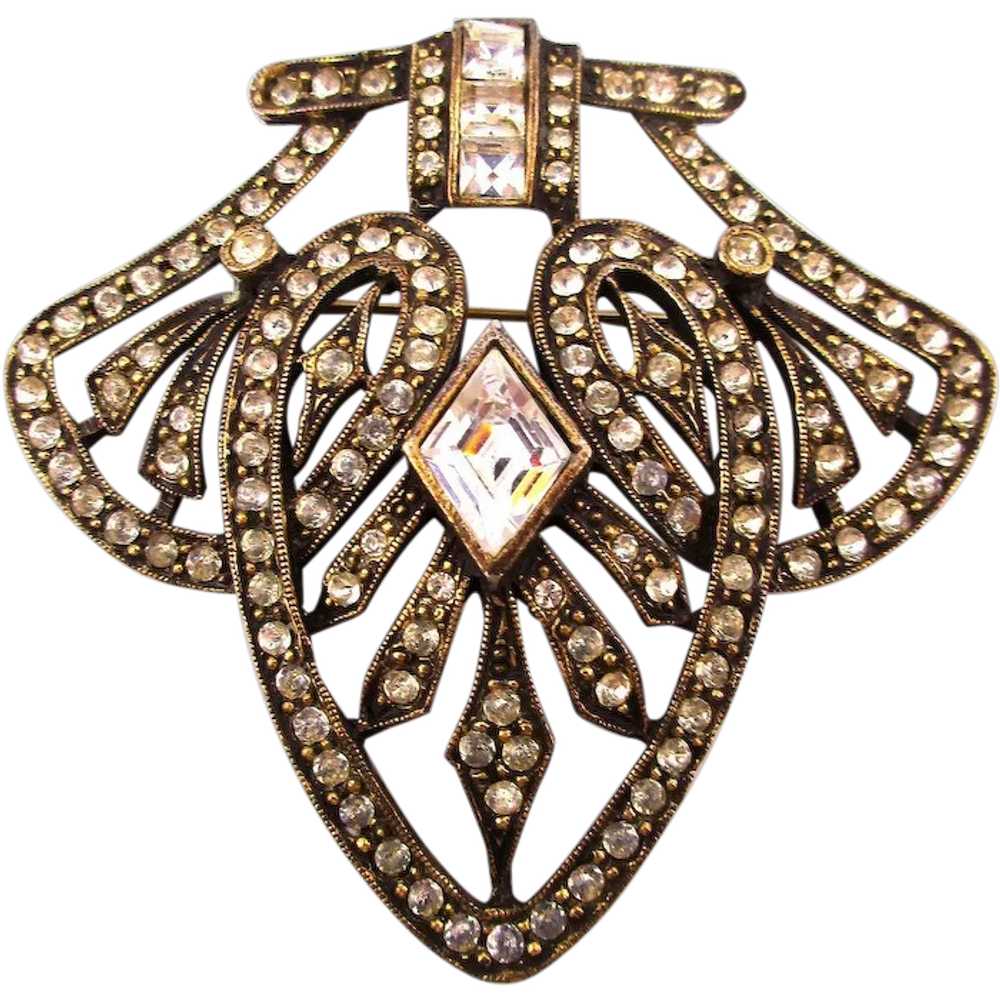 Art Deco Revival Rhinestone Pin Brooch - image 1