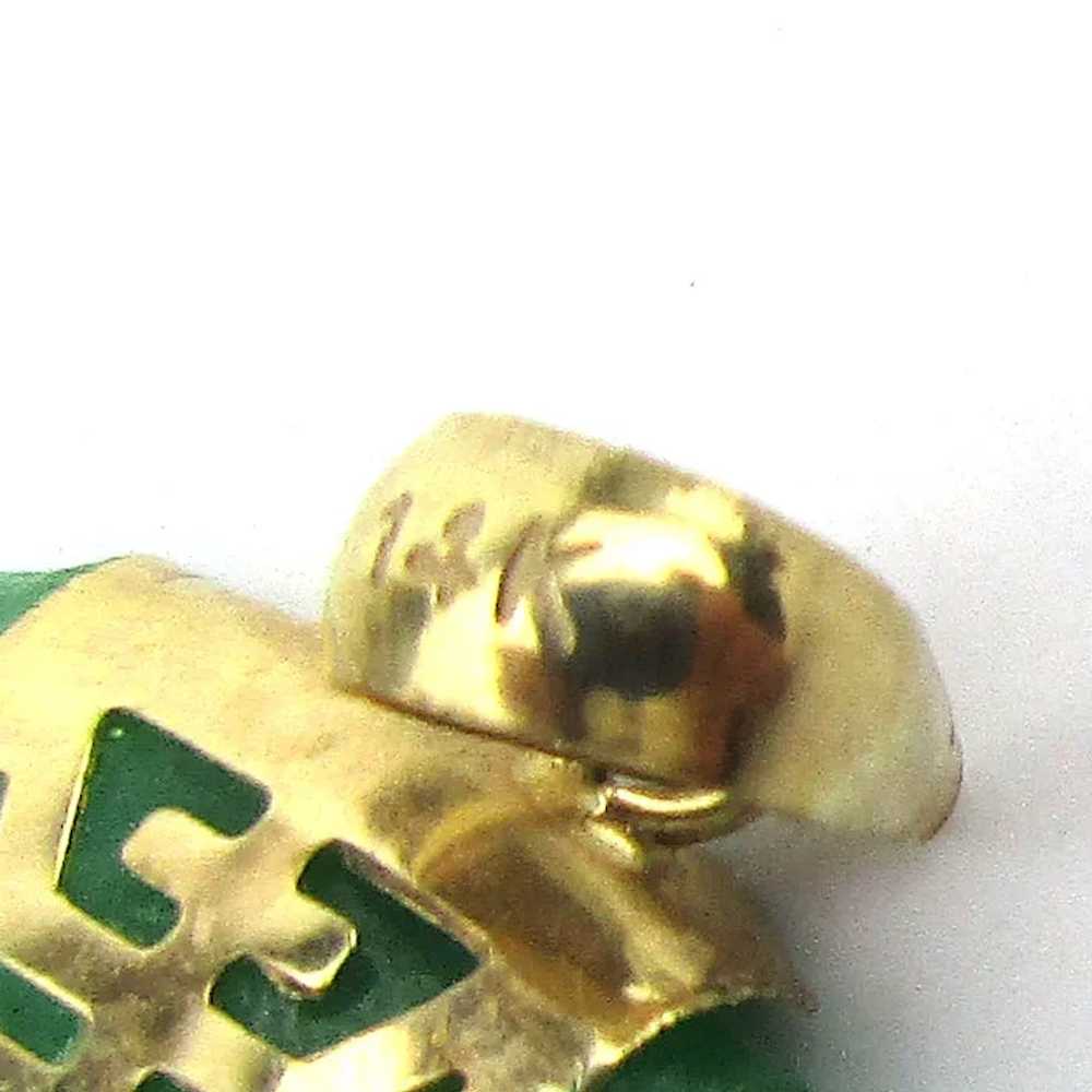 14K Gold Emerald Green Jade Elephant Pendant - image 4