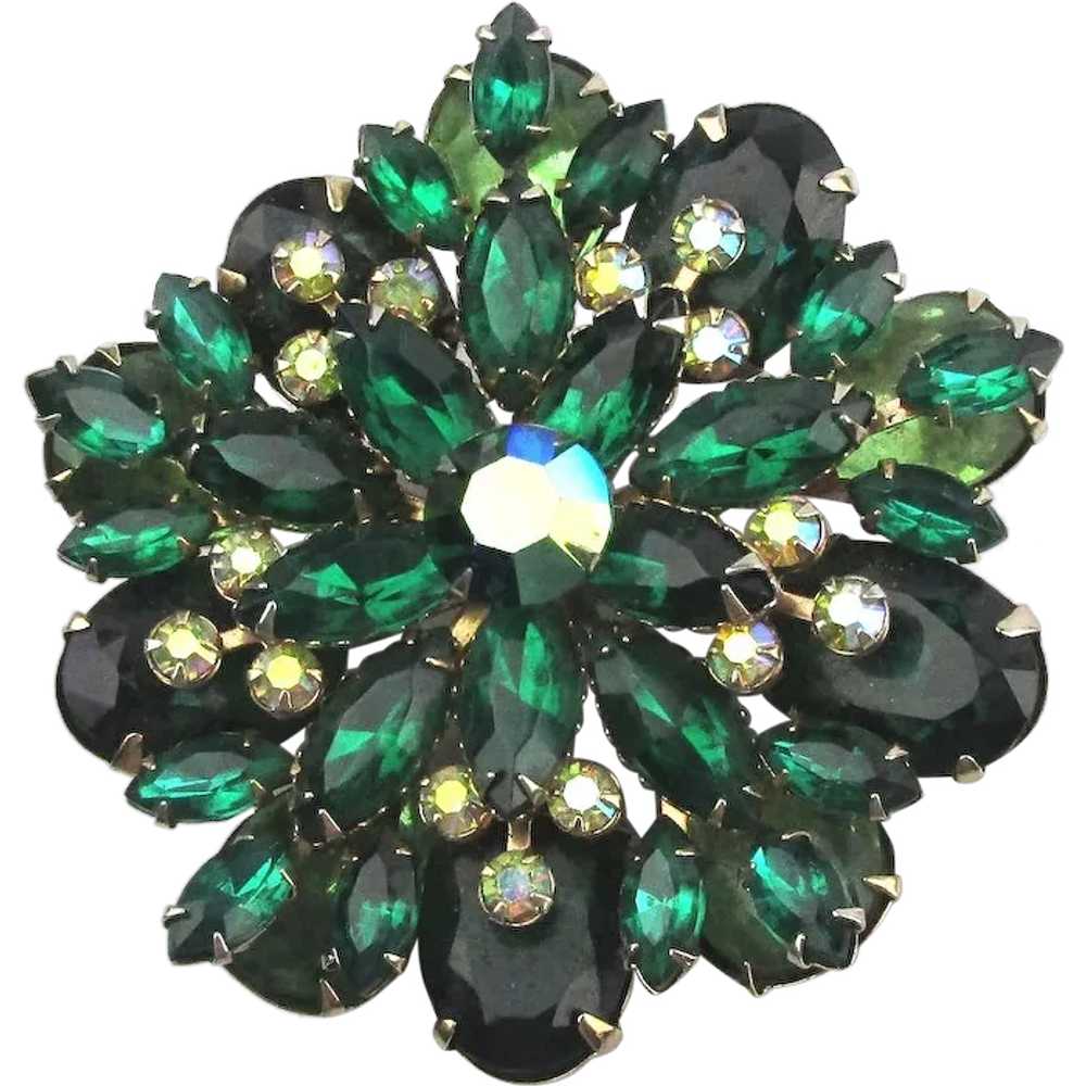 Vintage Large Green AB Crystal Rhinestone Pin - image 1