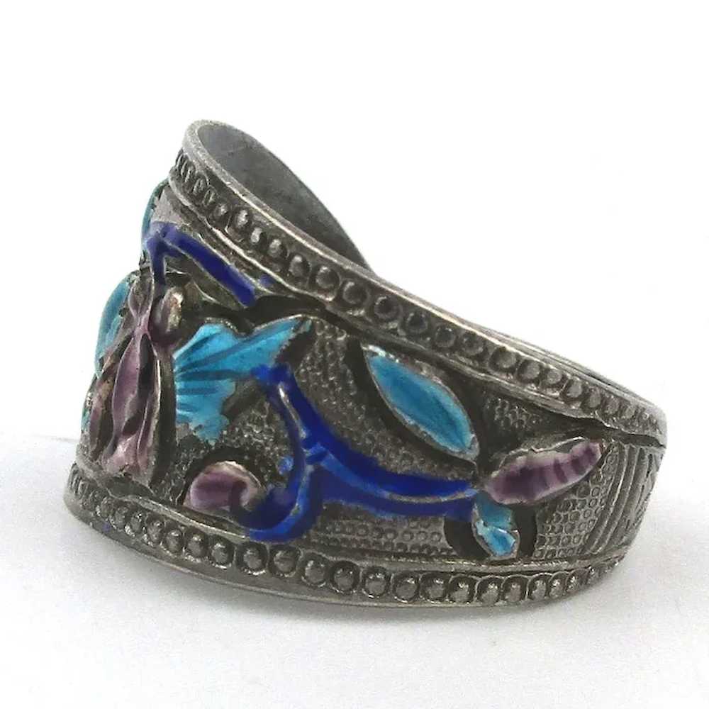 Vintage Chinese Sterling Silver Enamel Band Ring - image 3