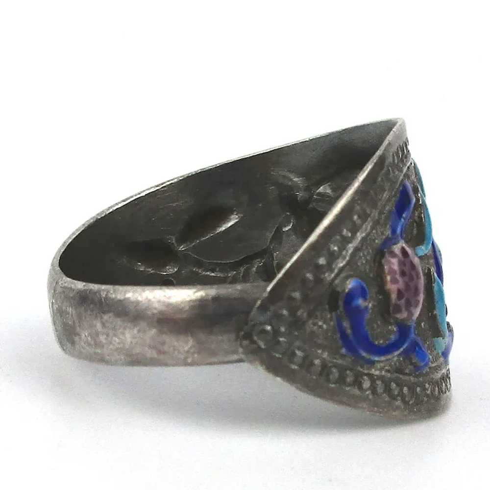 Vintage Chinese Sterling Silver Enamel Band Ring - image 4