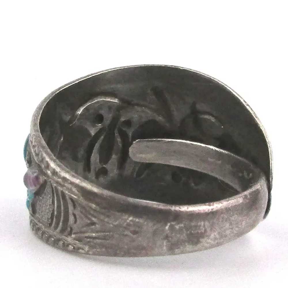 Vintage Chinese Sterling Silver Enamel Band Ring - image 5