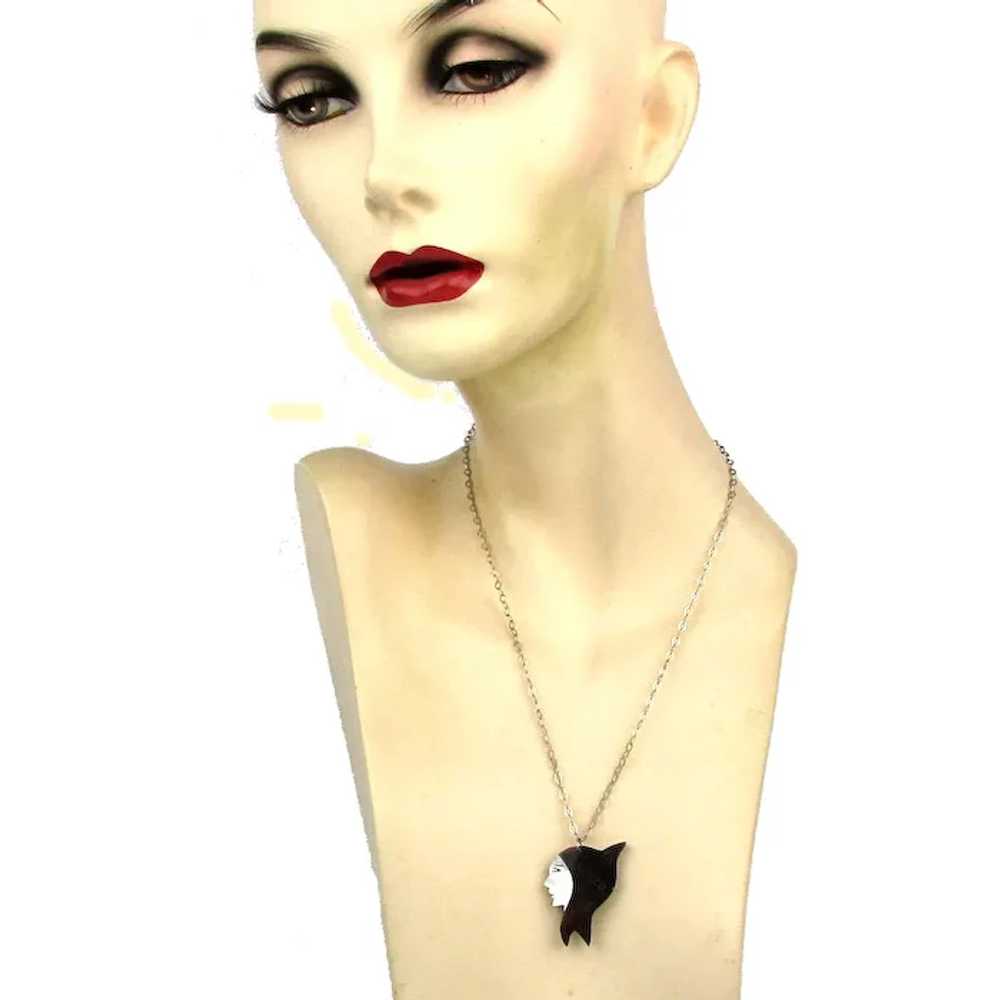 PIxie Head Pendant Necklace Mother of Pearl Face … - image 4