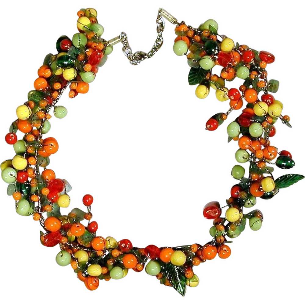Mega Fruit Salad Necklace Multi Color Wired Wreat… - image 1