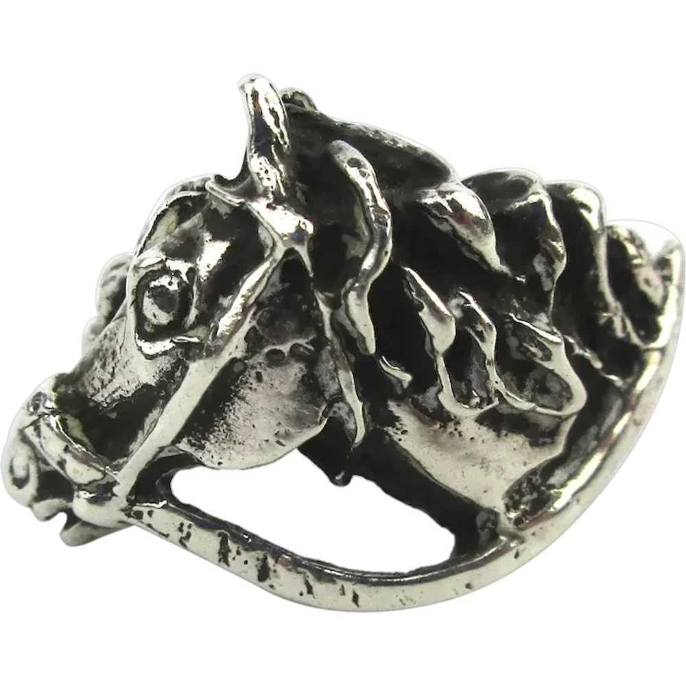 Old Mexican Sterling Silver HORSE Head Ring - image 1