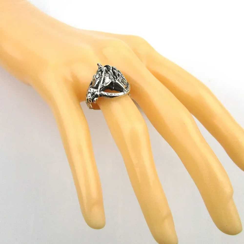 Old Mexican Sterling Silver HORSE Head Ring - image 7