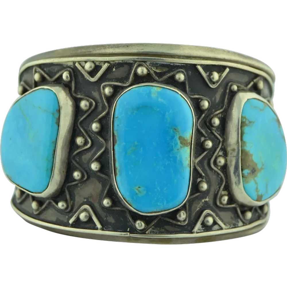 Southwest Kingman Turquoise Sterling Silver Cuff … - image 1