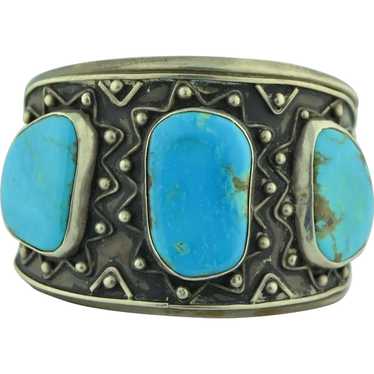 Southwest Kingman Turquoise Sterling Silver Cuff … - image 1