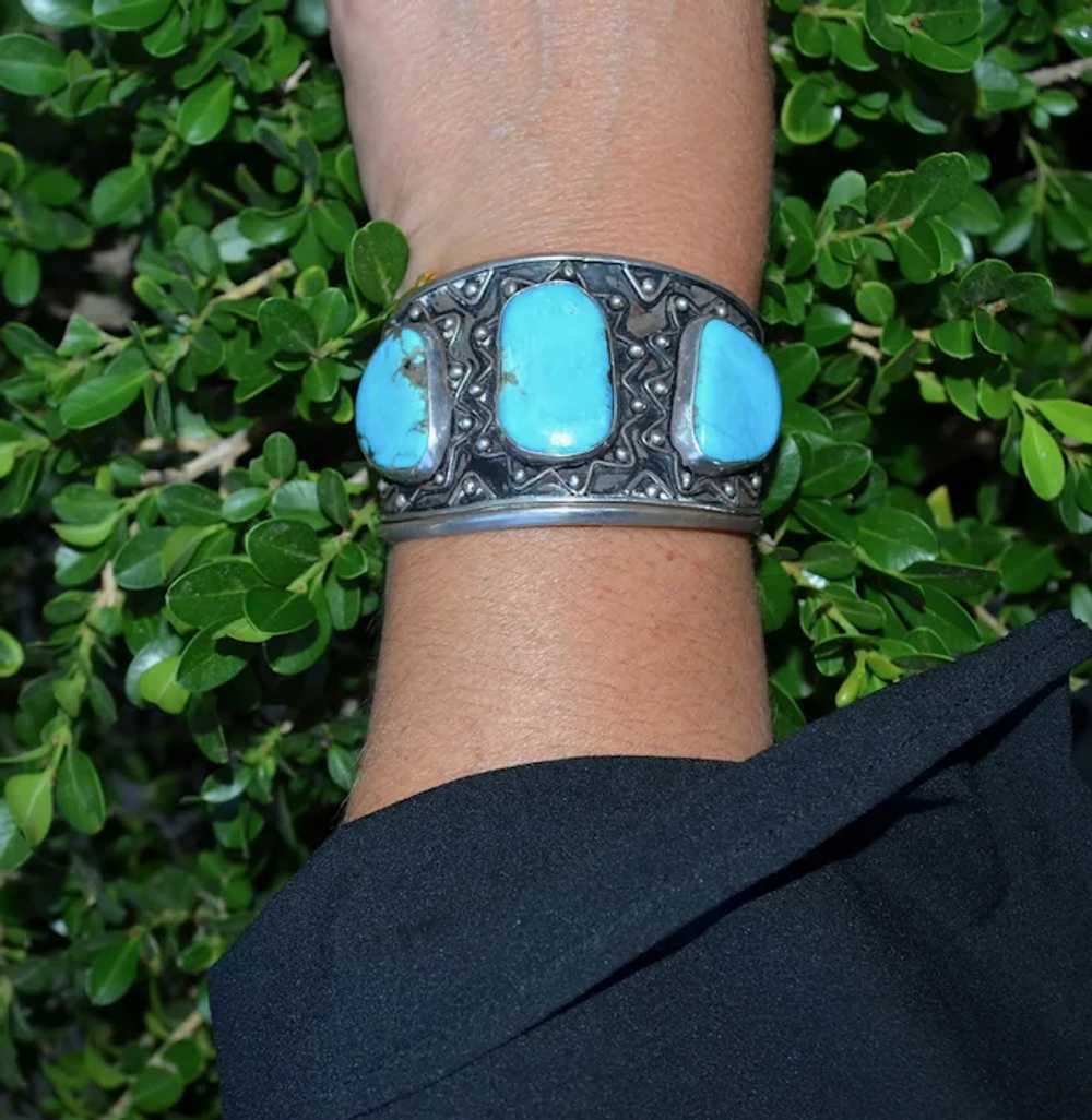 Southwest Kingman Turquoise Sterling Silver Cuff … - image 2