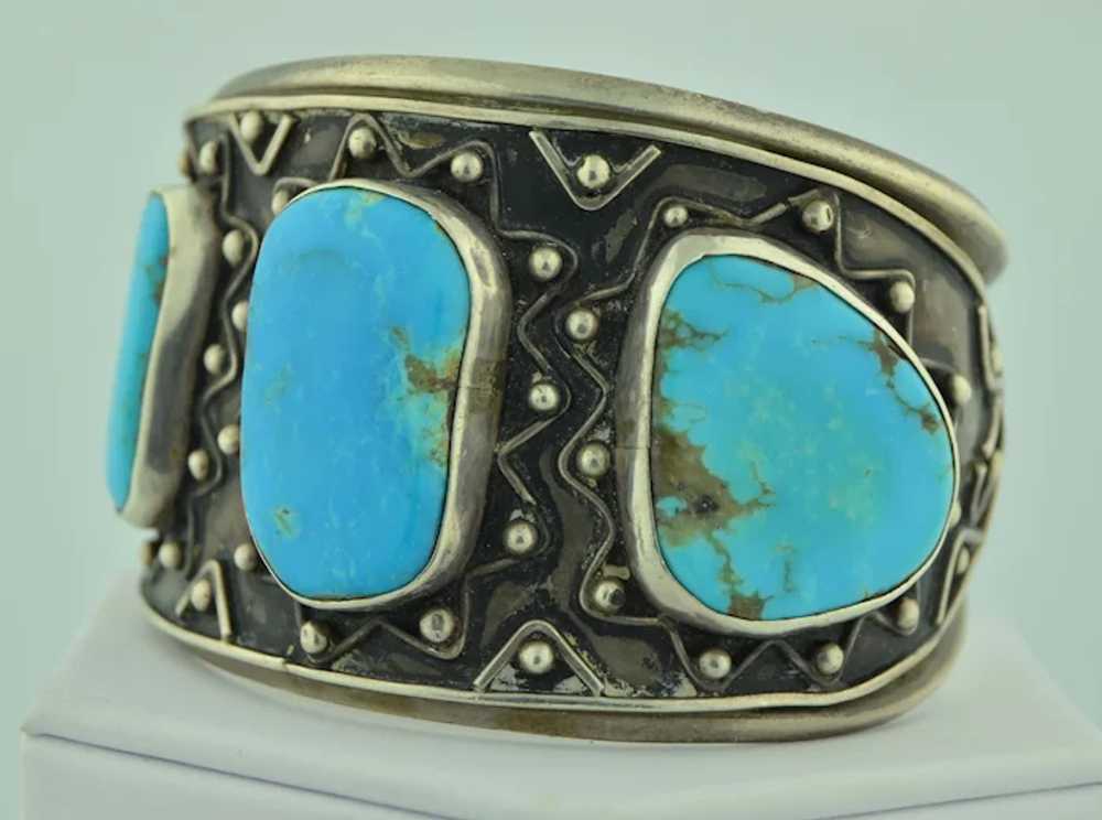 Southwest Kingman Turquoise Sterling Silver Cuff … - image 3