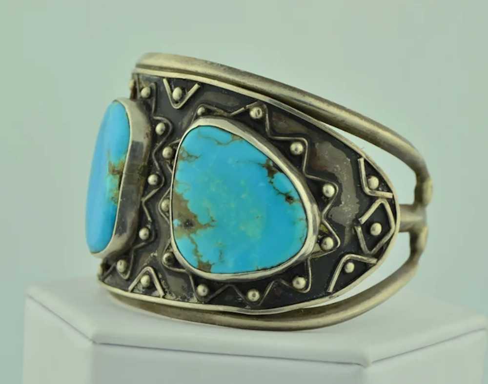 Southwest Kingman Turquoise Sterling Silver Cuff … - image 4