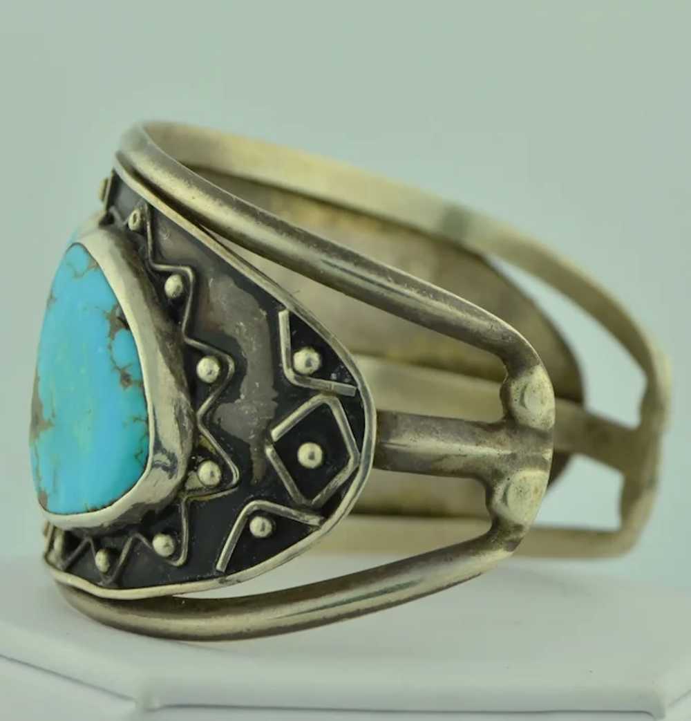 Southwest Kingman Turquoise Sterling Silver Cuff … - image 5