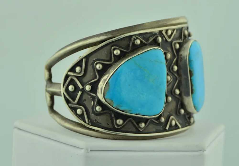 Southwest Kingman Turquoise Sterling Silver Cuff … - image 7