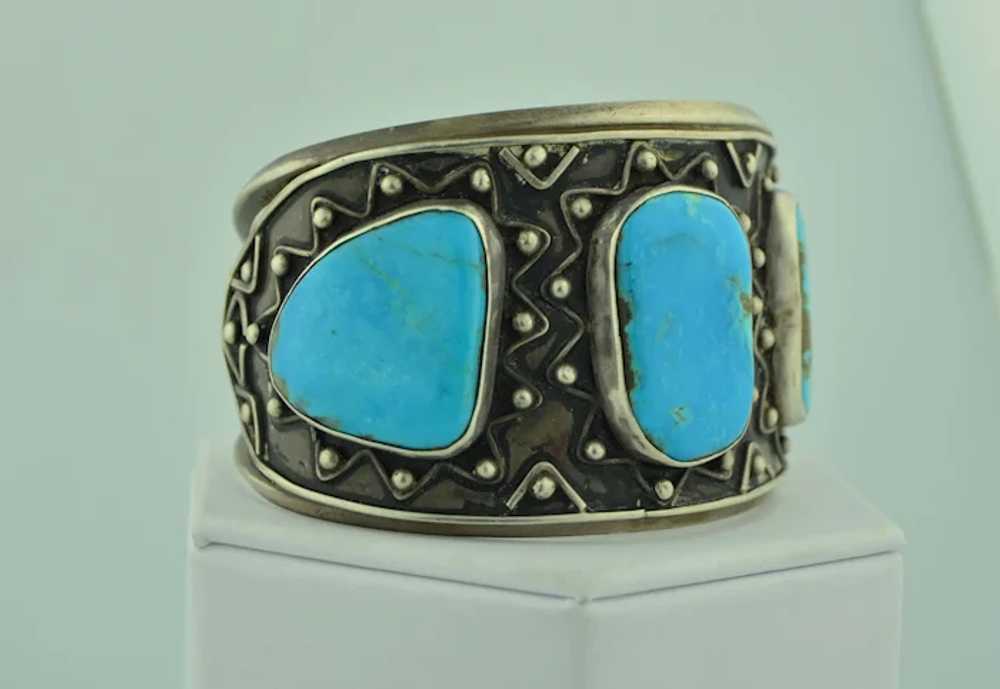 Southwest Kingman Turquoise Sterling Silver Cuff … - image 8