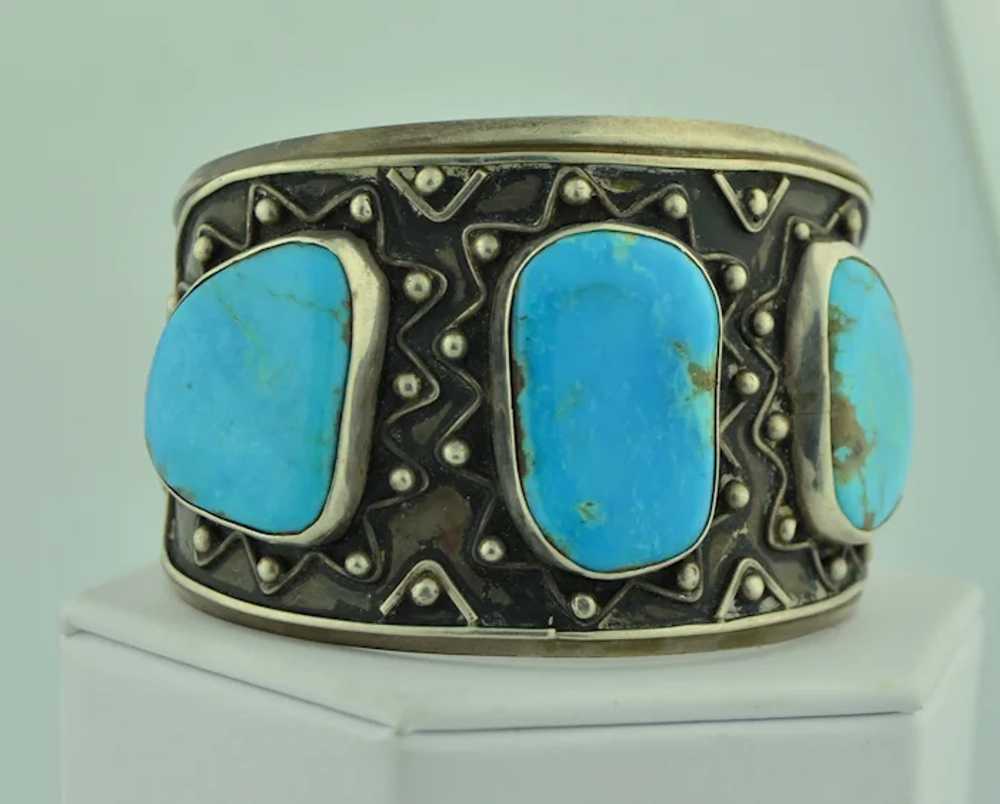 Southwest Kingman Turquoise Sterling Silver Cuff … - image 9