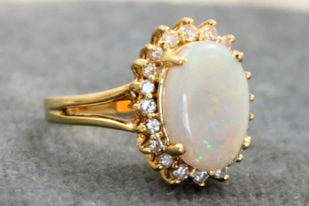 Estate 14K Opal and Diamond Ring - image 2