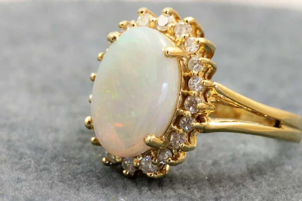 Estate 14K Opal and Diamond Ring - image 4