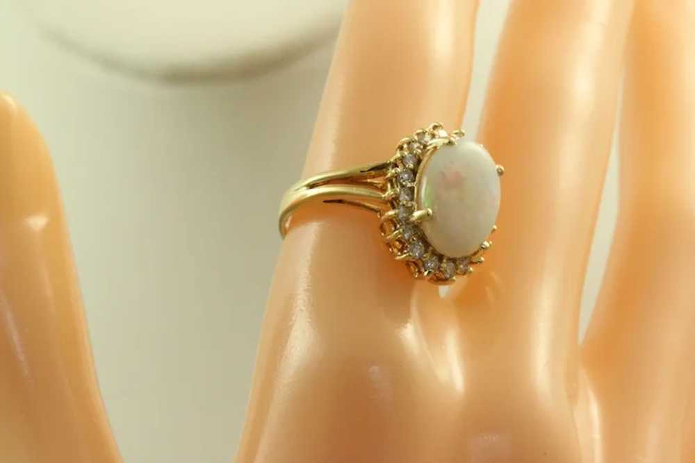 Estate 14K Opal and Diamond Ring - image 6