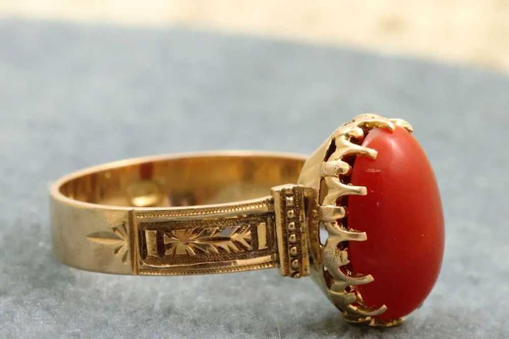 14 K Victorian Red Coral Ring - image 2