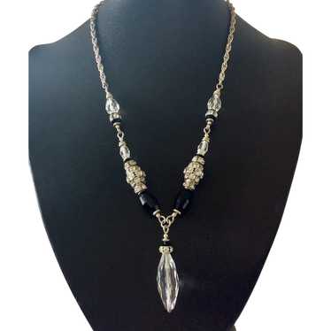 Faceted Black and Clear Crystal Sterling Necklace