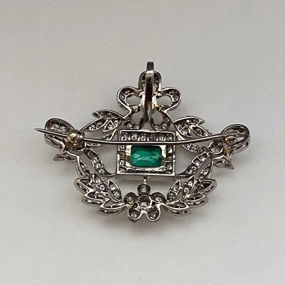 Edwardian 18 Karat Gold Emerald and Diamond Brooc… - image 7