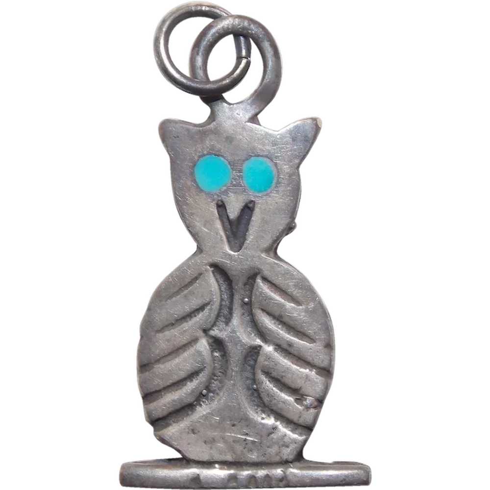 Sterling OWL Vintage Charm  - with Turquoise Colo… - image 1