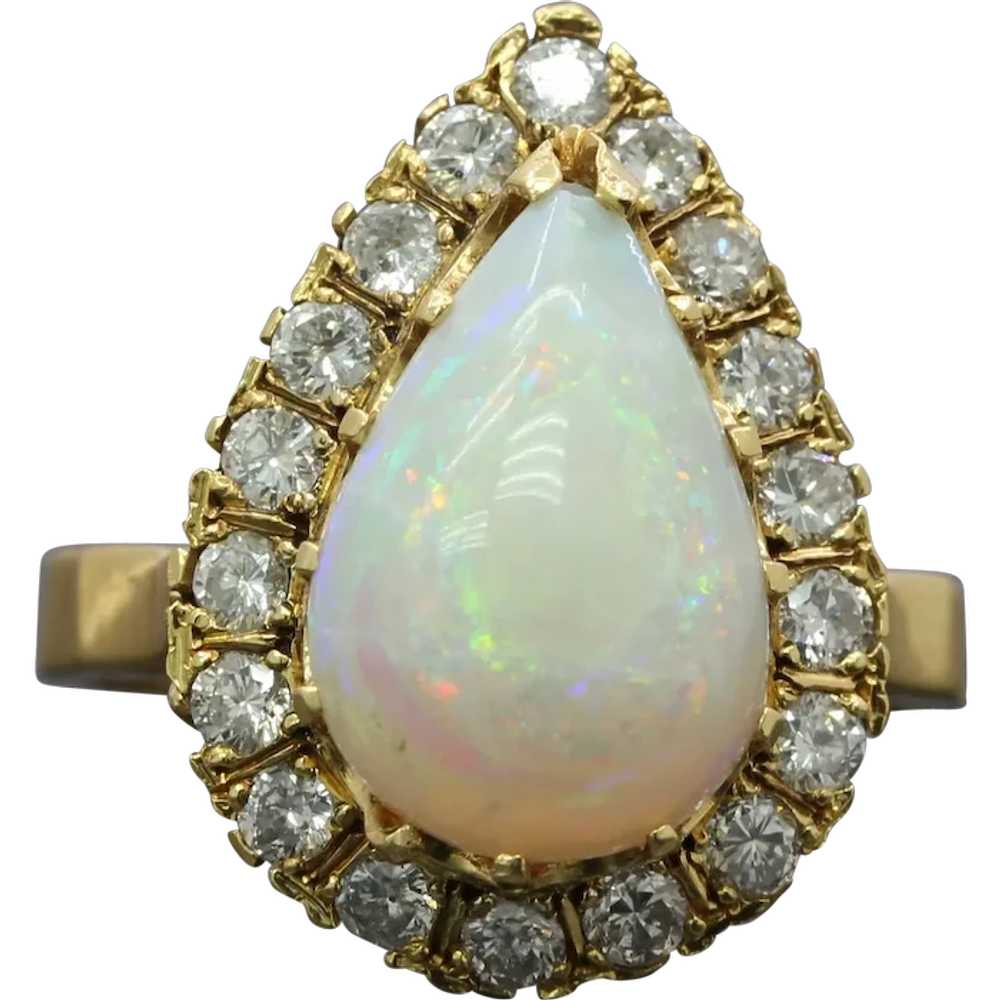 Vintage 18K Yellow Gold Halo Setting Opal Diamond… - image 1