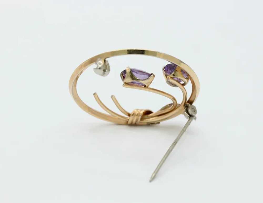 Vintage Gold Filled Amethyst Circle Floral Brooch - image 4