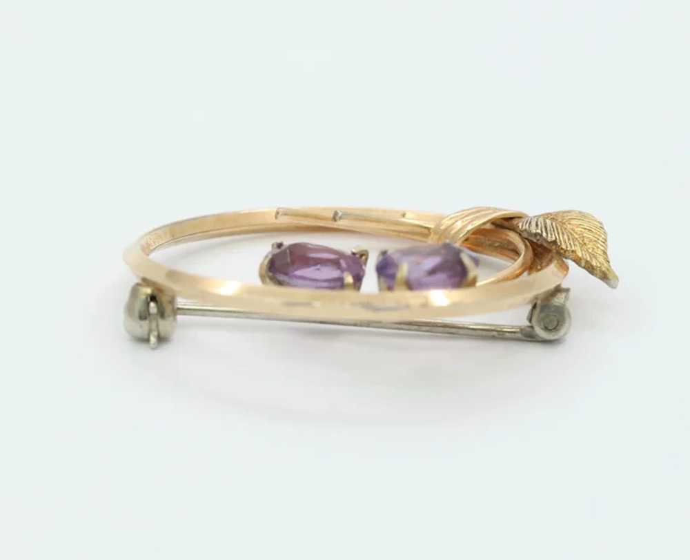 Vintage Gold Filled Amethyst Circle Floral Brooch - image 5