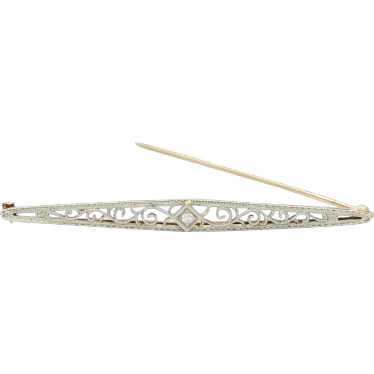 Art Deco 14K White Gold Diamond Filigree Brooch - image 1