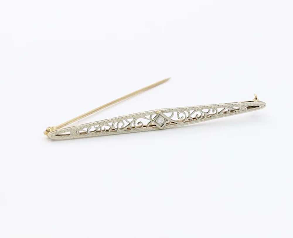 Art Deco 14K White Gold Diamond Filigree Brooch - image 2