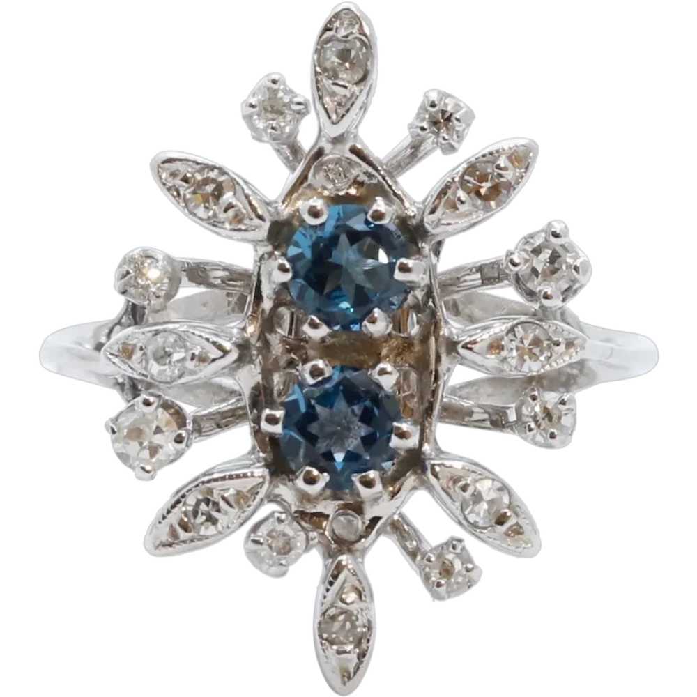 Vintage Flower London Blue Topaz Diamonds 14K Whi… - image 1