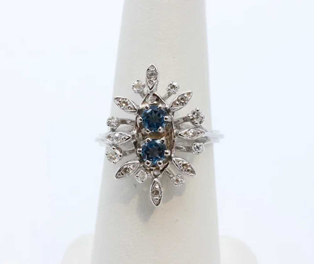 Vintage Flower London Blue Topaz Diamonds 14K Whi… - image 2