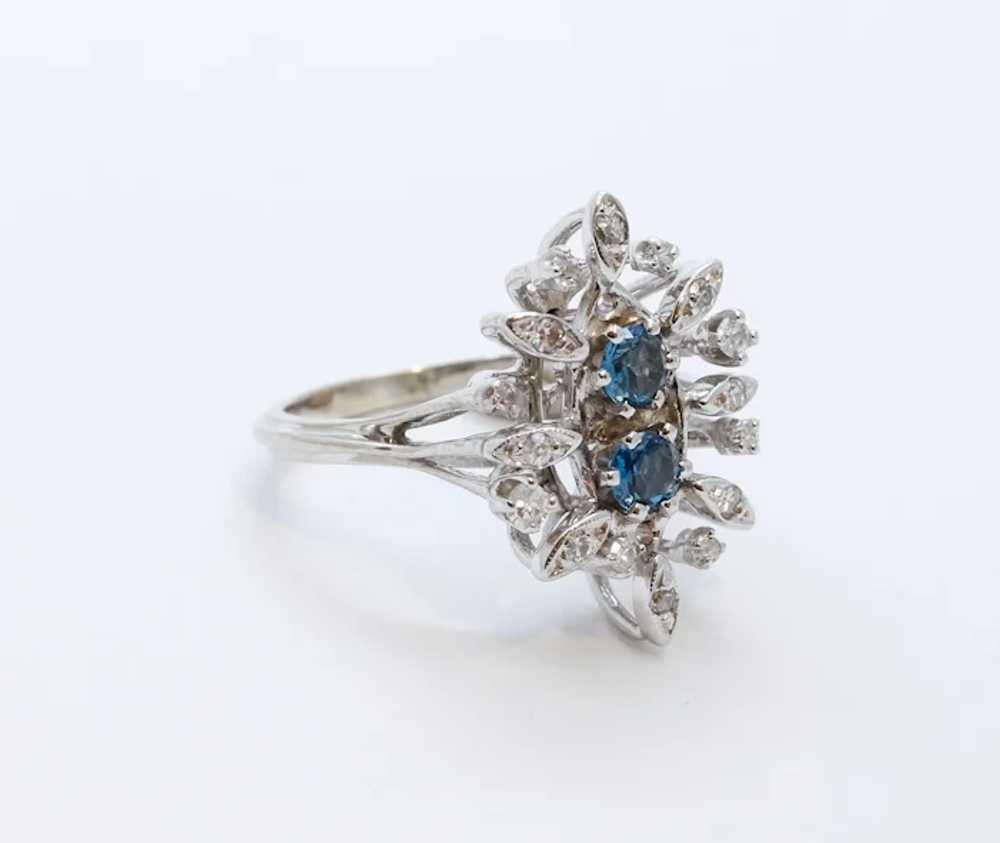 Vintage Flower London Blue Topaz Diamonds 14K Whi… - image 3