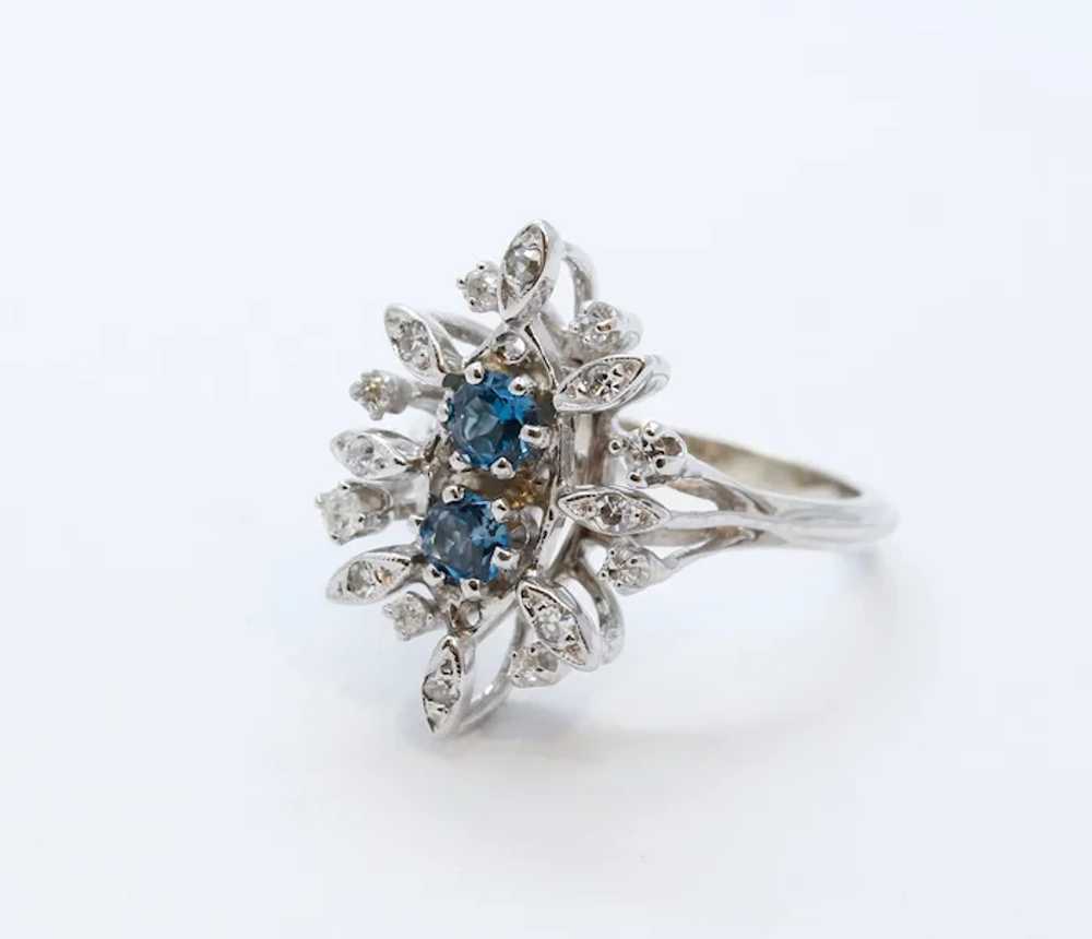 Vintage Flower London Blue Topaz Diamonds 14K Whi… - image 4