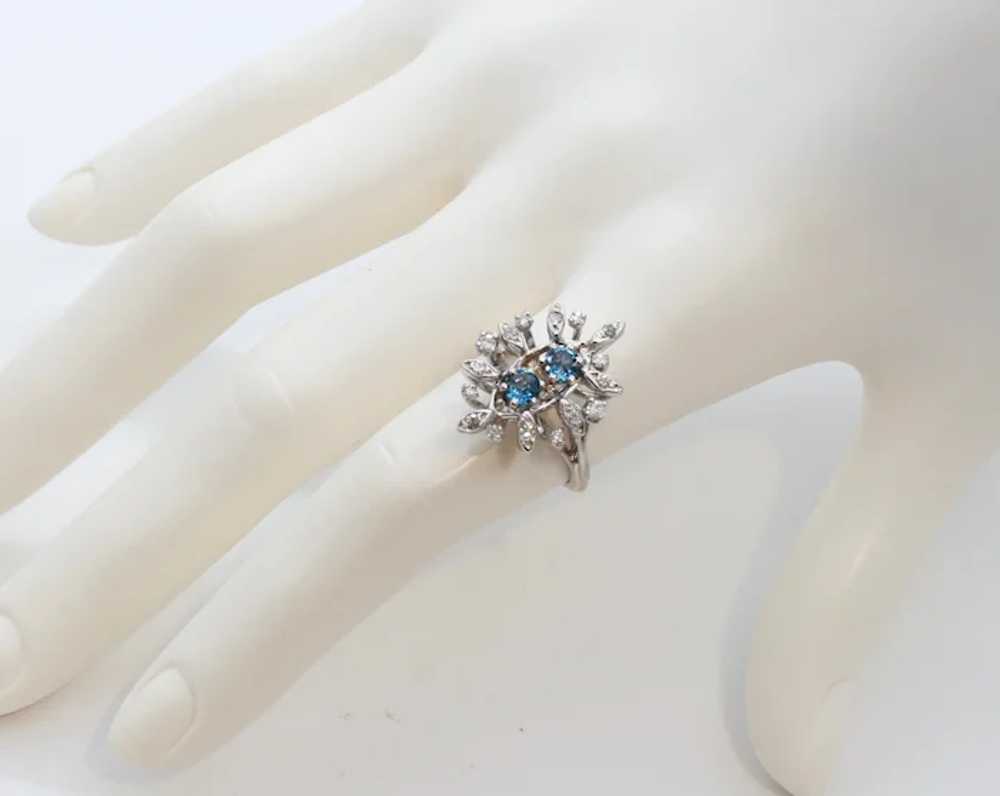 Vintage Flower London Blue Topaz Diamonds 14K Whi… - image 5