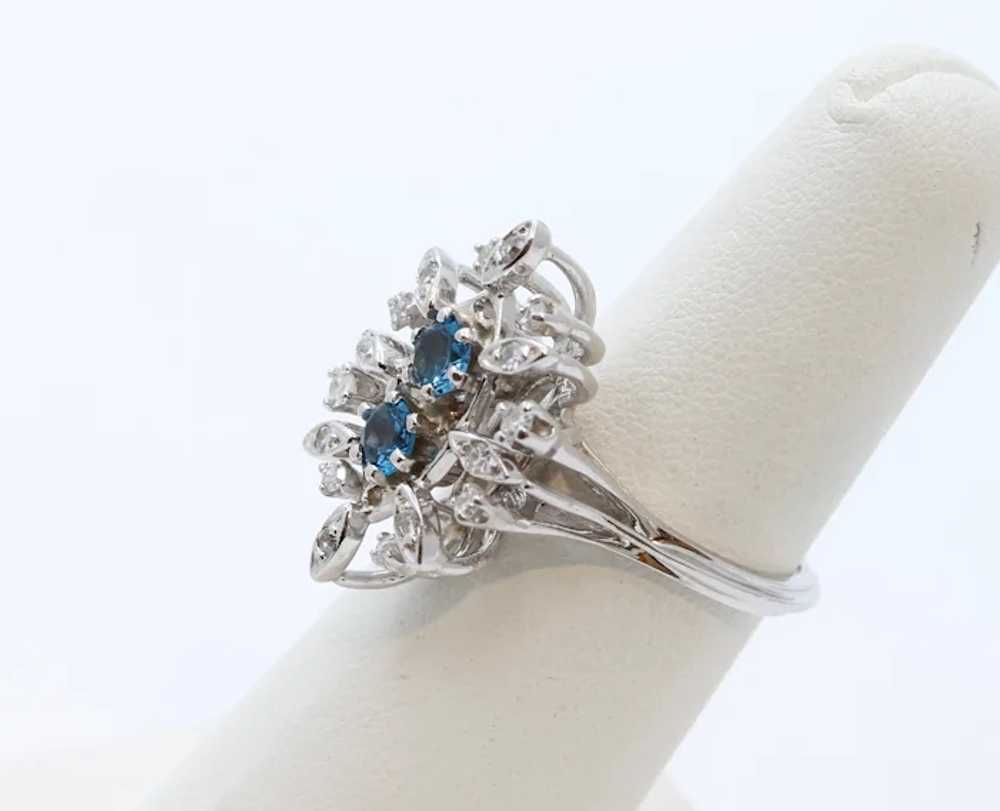 Vintage Flower London Blue Topaz Diamonds 14K Whi… - image 6