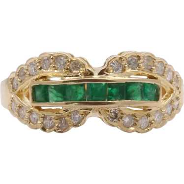Vintage Infinity Diamond & Emerald Ring Band - image 1