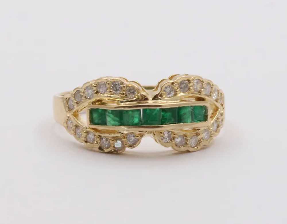 Vintage Infinity Diamond & Emerald Ring Band - image 2
