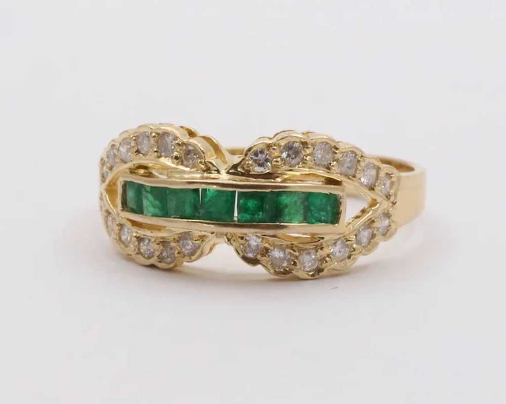 Vintage Infinity Diamond & Emerald Ring Band - image 3
