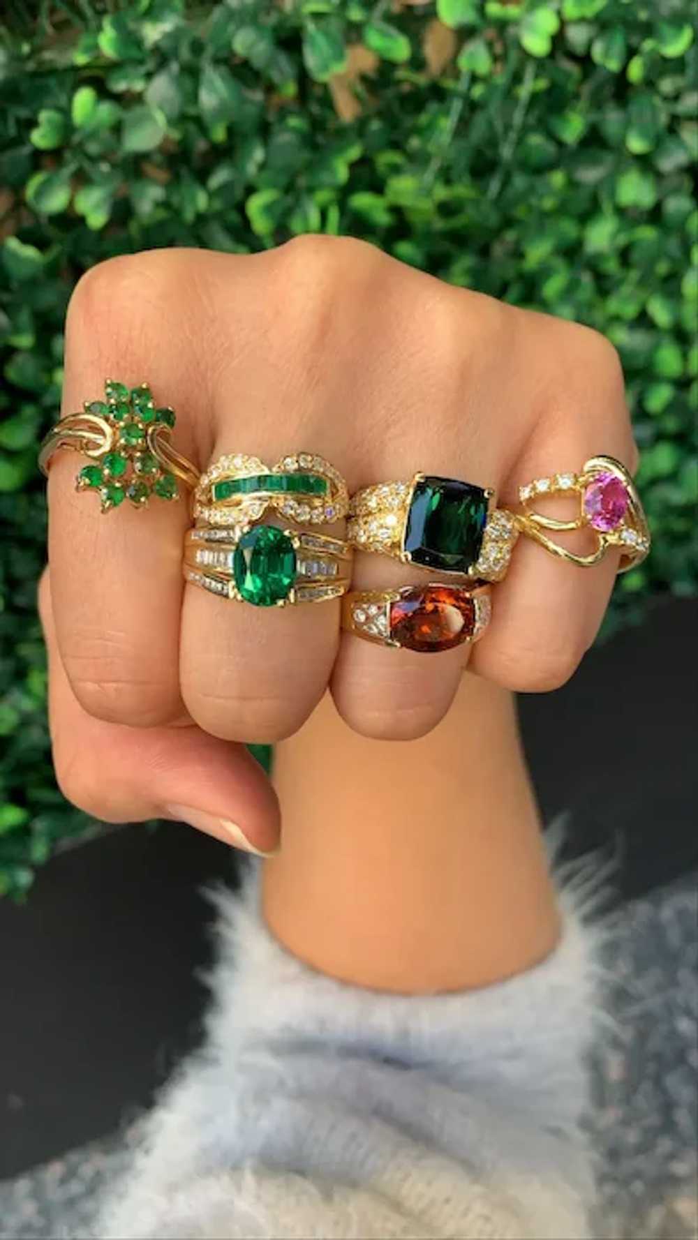 Vintage Infinity Diamond & Emerald Ring Band - image 8