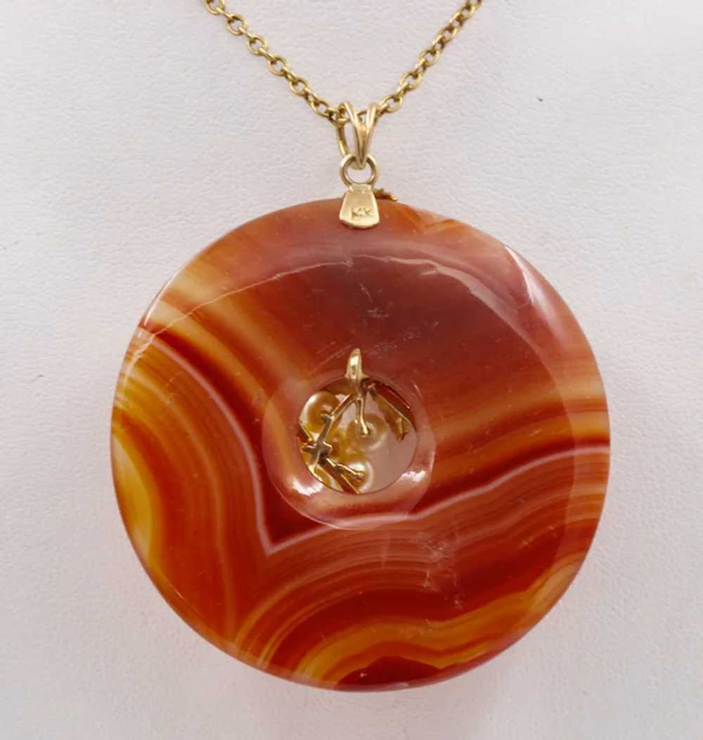 Vintage 14K Yellow Gold Large Sardonyx Pearl Pend… - image 4