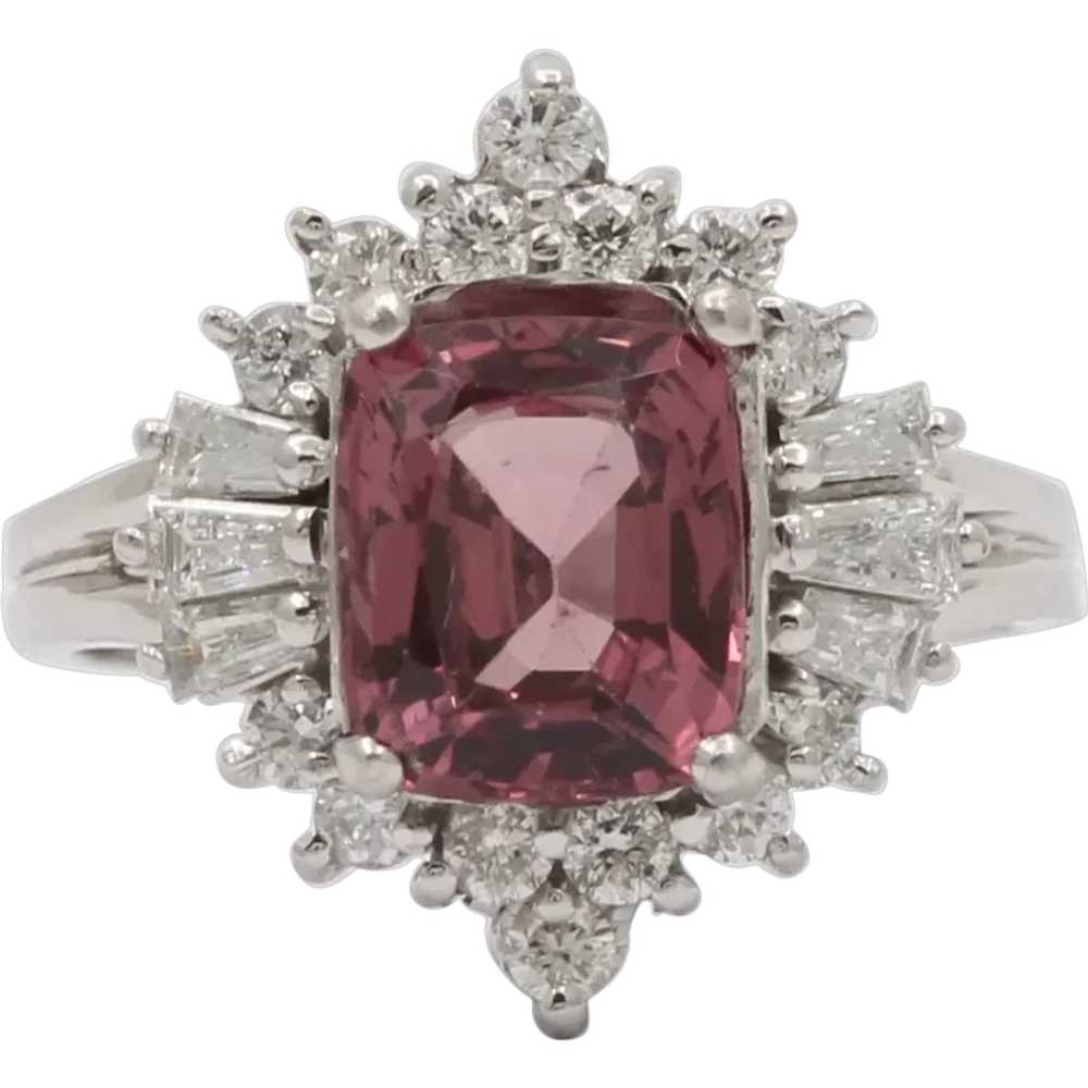 Vintage 14K White Gold Pink Spinel Diamond Altern… - image 1