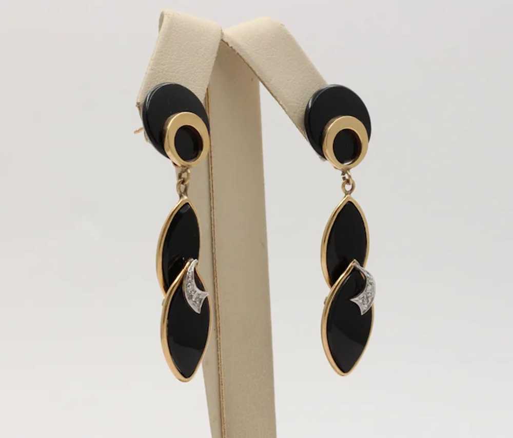 Vintage Funky Onyx 14K Yellow Gold Diamond Dangli… - image 3