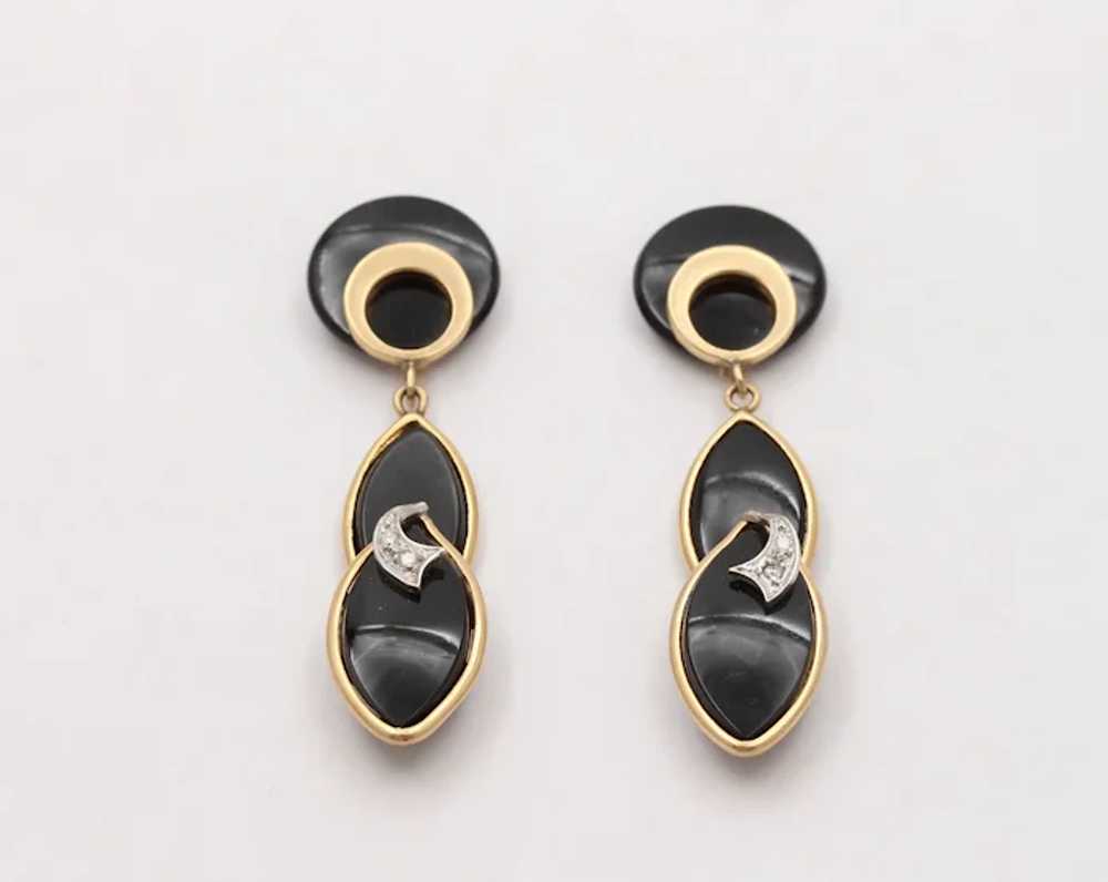 Vintage Funky Onyx 14K Yellow Gold Diamond Dangli… - image 5