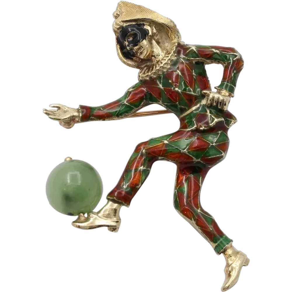 Vintage Unique Enamel Jester With Chrysoprase Bal… - image 1