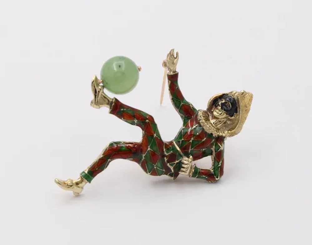 Vintage Unique Enamel Jester With Chrysoprase Bal… - image 2